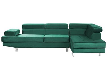 Canapé d'angle 5 places NORREA Velours Vert émeraude Côté gauche