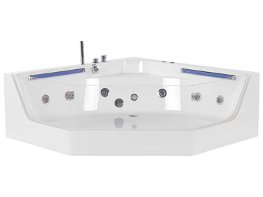 Baignoire d’angle à remous avec LED CACERES 211 x 150 cm Blanc