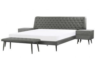Ensemble de chambre Cuir PU ESSONNE 180 x 200 cm Gris