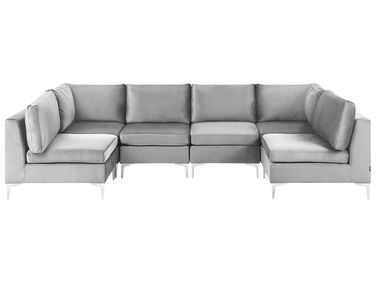 Modular U-Shape Sofa 6 Seater EVJA Velvet Grey
