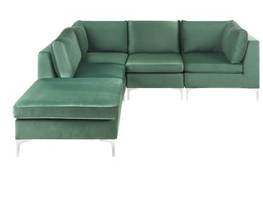 Canapé d'angle modulable 4 places EVJA Velours Vert avec ottoman Côté droit