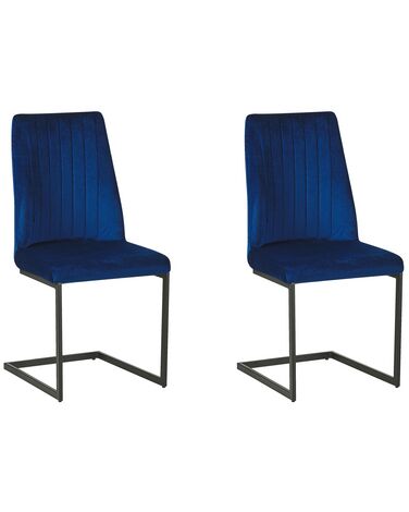 Set van 2 eetkamerstoelen LAVONIA Fluweel Marineblauw