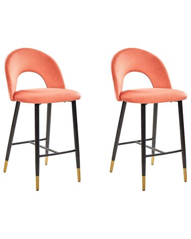 Set van 2 barstoelen FALTON Fluweel Koraalrood