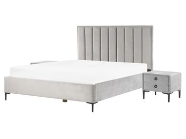 Bedroom Set Velvet SEZANNE 160 x 200 cm (EU King Size) Light Grey