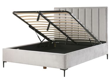 Bed met opbergruimte Fluweel SEZANNE 160 x 200 cm Lichtgrijs