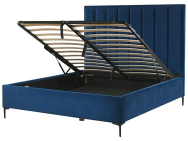Bed met opbergruimte Fluweel SEZANNE 140 x 200 cm Marineblauw