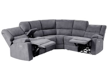 Canapé d'angle relax électrique 5 places ROKKE Tissu Gris foncé avec port USB Côté gauche