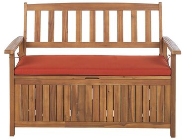 Garden Bench with Cushion SOVANA 120 cm with Storage Acacia Wood Red