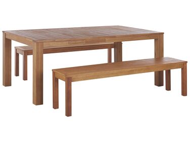 Salle à manger de jardin avec bancs 6 places MONSANO Bois d'eucalyptus Marron