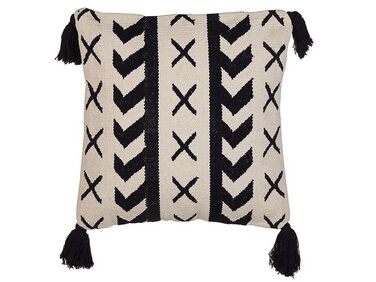 Throw Cushion DEADNETTLE Cotton 45 x 45 cm Beige Geometric Pattern