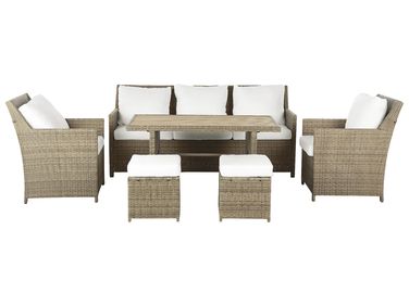 Garden Lounge Set with Table and Ottoman 5 Seater FONTI with Cushions PE Rattan Brown