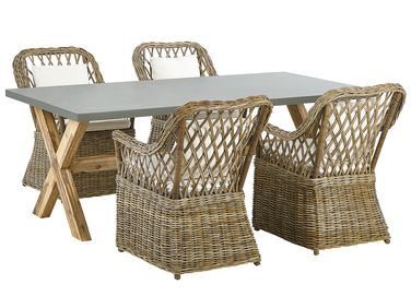 Garden Dining Set 4 Seater MAROS/OLBIA with Cushions Concrete Light Brown