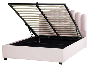 Bed met opbergruimte Fluweel VINCENNES 160 x 200 cm Pastelroze