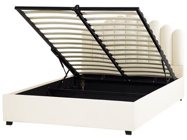 Bed met opbergruimte Fluweel VINCENNES 160 x 200 cm Gebroken wit