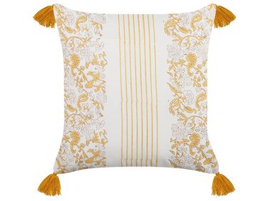 Throw Cushion BILOBA Cotton 45 x 45 cm Yellow Floral Pattern