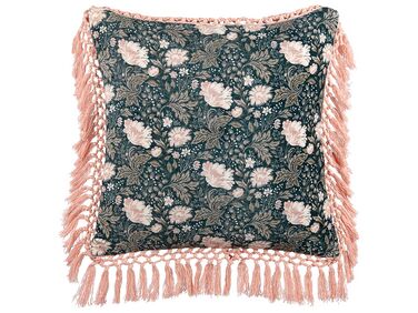 Coussin PARROTIA Velours 45 x 45 cm Bleu paon Motif floral