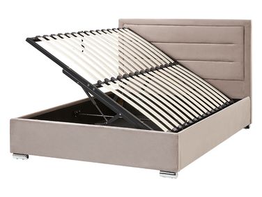 Bed met opbergruimte Fluweel ROUEN 140 x 200 cm Taupe