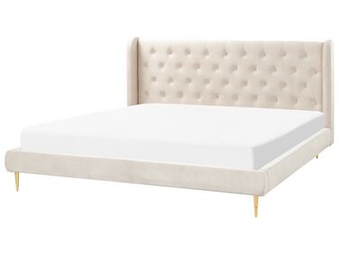 Bed Fluweel FORBACH 180 x 200 cm Beige