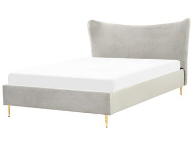 Bed Fluweel CHALEIX 160 x 200 cm Lichtgrijs
