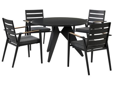 Garden Dining Set 4 Seater OLMETTO/TAVIANO with Cushions Metal Black