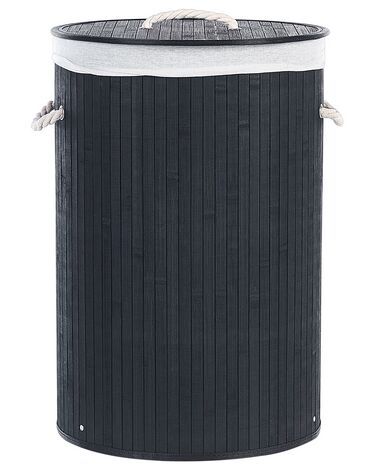 Laundry Basket SANNAR Bamboo Black 75 L