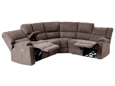 Canapé d'angle relax électrique 5 places ROKKE Tissu Marron avec port USB Côté gauche