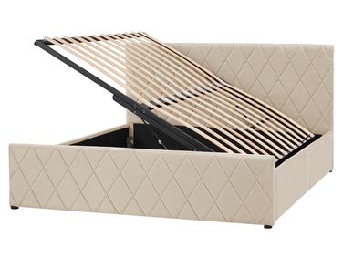 Bed met opbergruimte Fluweel ROCHEFORT 160 x 200 cm Beige