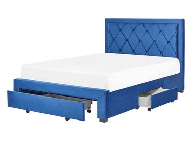 Bed met opbergladen Fluweel LIEVIN 140 x 200 cm Marineblauw
