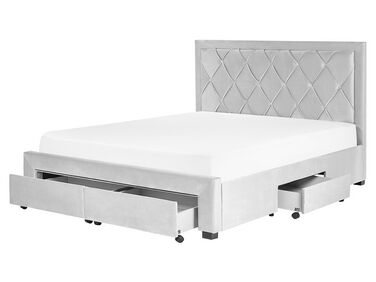 Bed met opbergladen Fluweel LIEVIN 160 x 200 cm Lichtgrijs