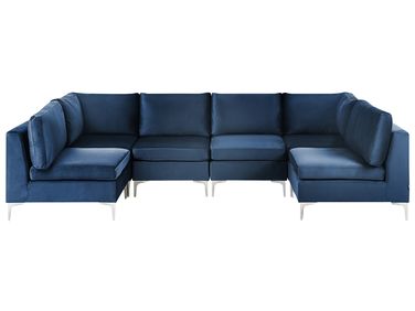 Canapé modulable en forme de U 6 places EVJA Velours Bleu marine