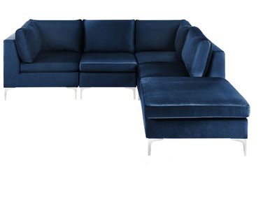 Canapé d'angle modulable 4 places EVJA Velours Bleu marine avec ottoman Côté gauche