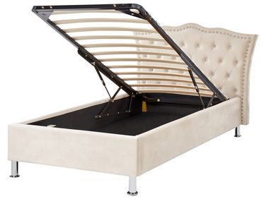 Bed met opbergruimte Fluweel METZ 90 x 200 cm Beige