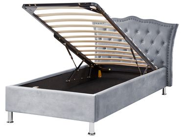 Bed met opbergruimte Fluweel METZ 90 x 200 cm Grijs