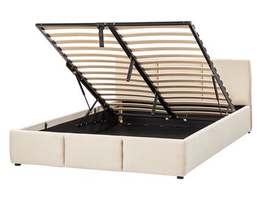 Bed met opbergruimte Fluweel BOUSSE 140 x 200 cm Lichtbeige