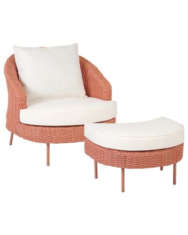 Fauteuil de jardin avec ottoman ARCILLE Polyrotin Rose pêche