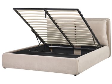 Bed met opbergruimte Fluweel BAJONNA 160 x 200 cm Beige