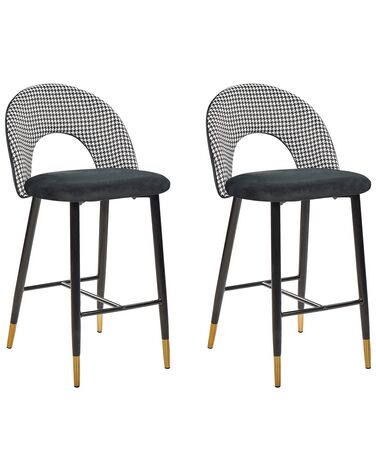 Set van 2 barstoelen FALTON Fluweel Zwart/wit