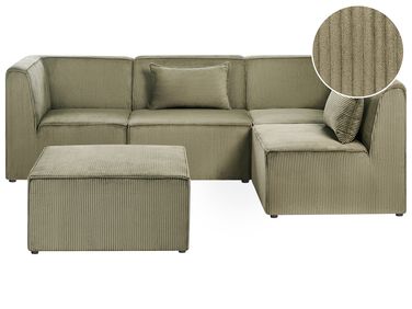Canapé d'angle modulable 4 places LEMVIG Velours côtelé Vert avec ottoman Côté gauche