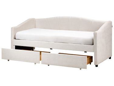 Bedbank met opbergruimte Stof VITTEL 90 x 200 cm Lichtbeige
