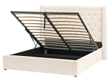 Bed met opbergruimte Fluweel LUBBON 160 x 200 cm Gebroken wit