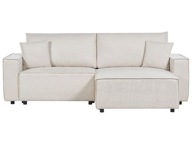 Canapé-lit 3 places KARILA Tissu Beige clair avec rangement Côté gauche