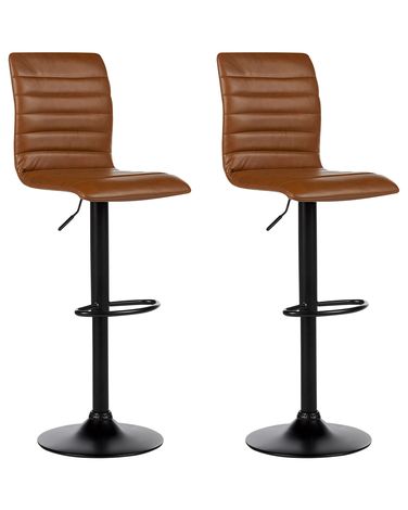 Set van 2 barstoelen LUCERNE Kunstleer draaibaar Goudbruin