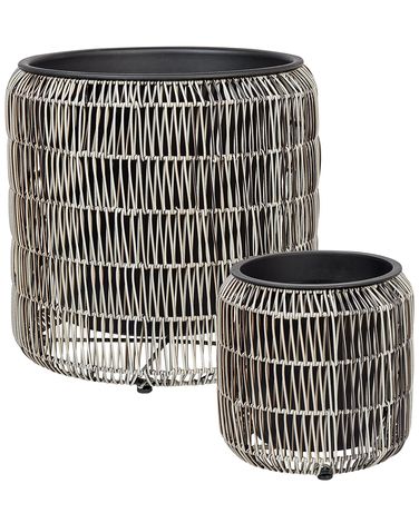 Set van 2 bloempotten BRODIEA PE rotan 26/45 cm Lichtbruin