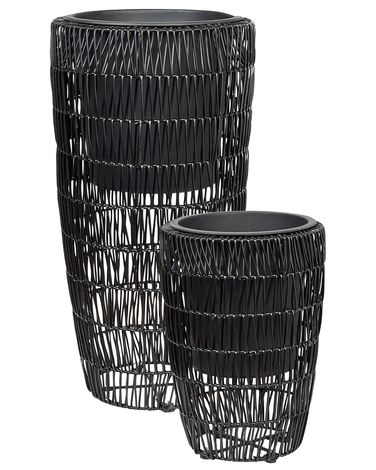 Set van 2 bloempotten CHELONE PE rotan 26/34 cm Zwart