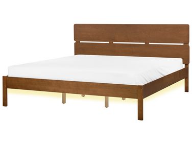 Bed with LED Wood BOISSET 180 x 200 cm (EU Super King) Dark Brown