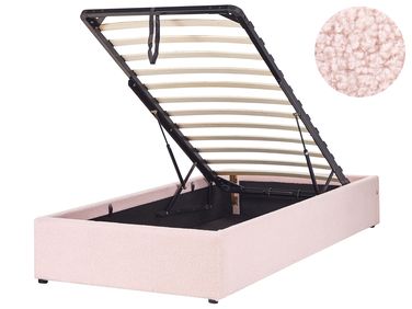 Opbergbed zonder hoofdbord Bouclé DINAN 90 x 200 cm Pastelroze
