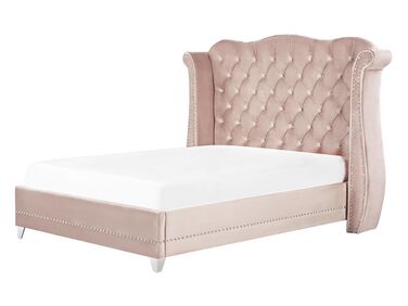 Bed Fluweel AYETTE 160 x 200 cm Pastelroze