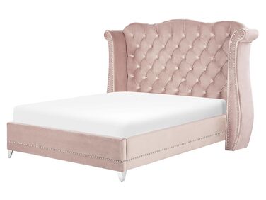 Bed Fluweel AYETTE 180 x 200 cm Pastelroze