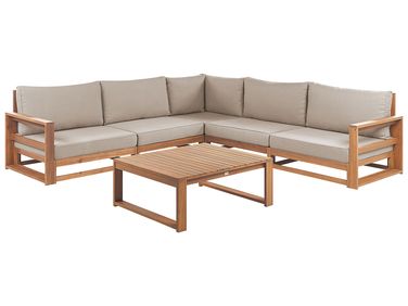 Ensemble de canapés d'angle de jardin 5 places TIMOR Bois d'acacia certifié Marron clair