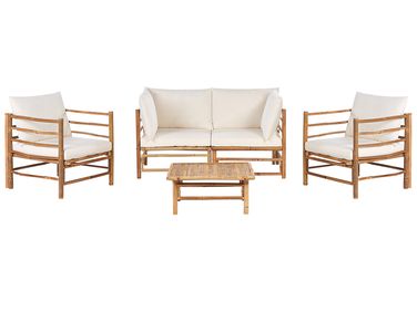 Ensemble de salon de jardin avec table 4 places CERRETO Bambou Blanc cassé